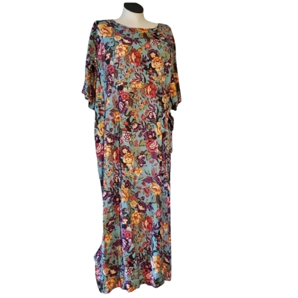 Vintage Summer Cottagecore Purple floral midi dress size 26